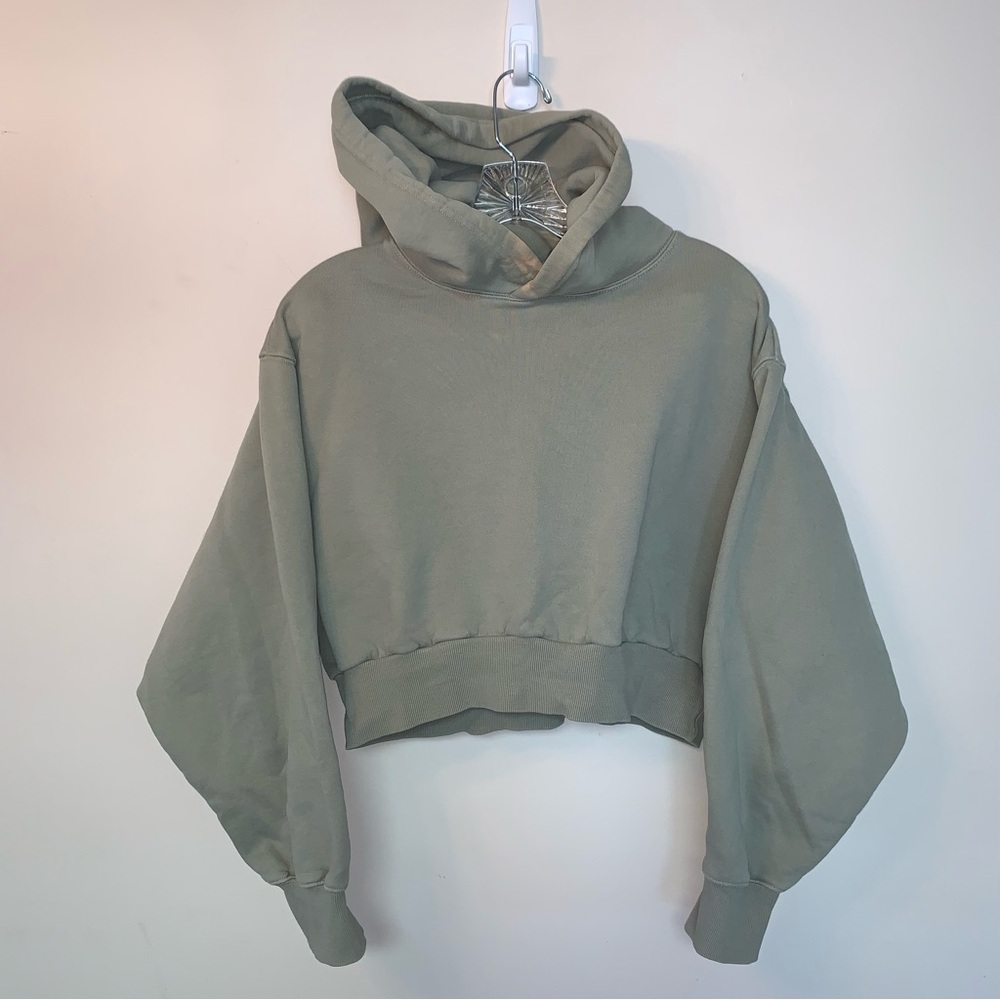 TNA Green Cozy AF Fleece Cropped Hoodie Oversized S